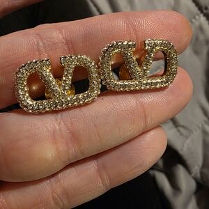 USED...Valentino Gold Crystal Logo Earrings